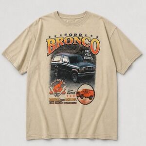 Ford Bronco Graphic T-Shirt XL Tan One Wild Horse Vintage Retro Distressed Tee